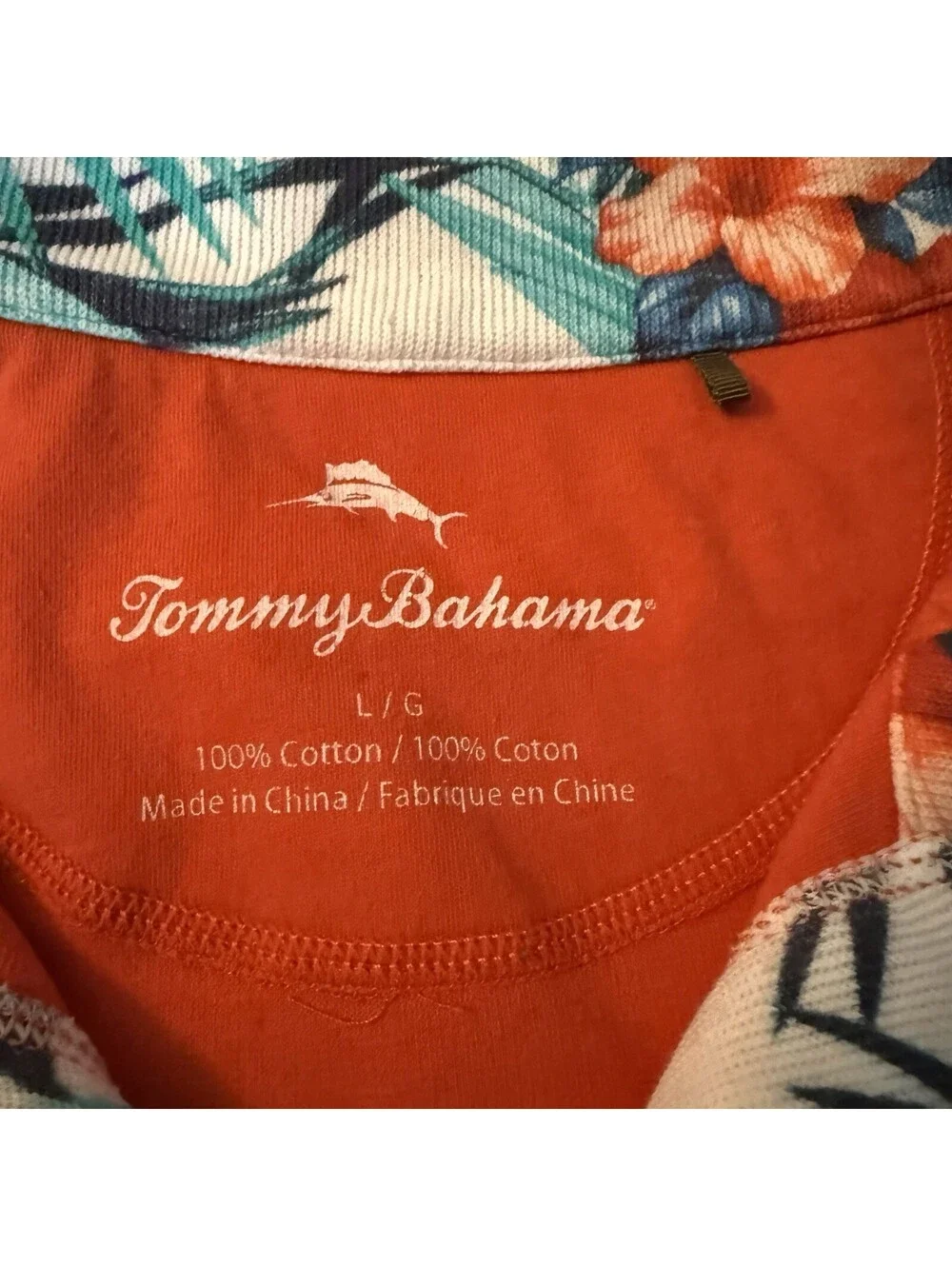 Tommy Bahama Men Large Quarter Zip Pullover Coral Tropical Collar Cotton